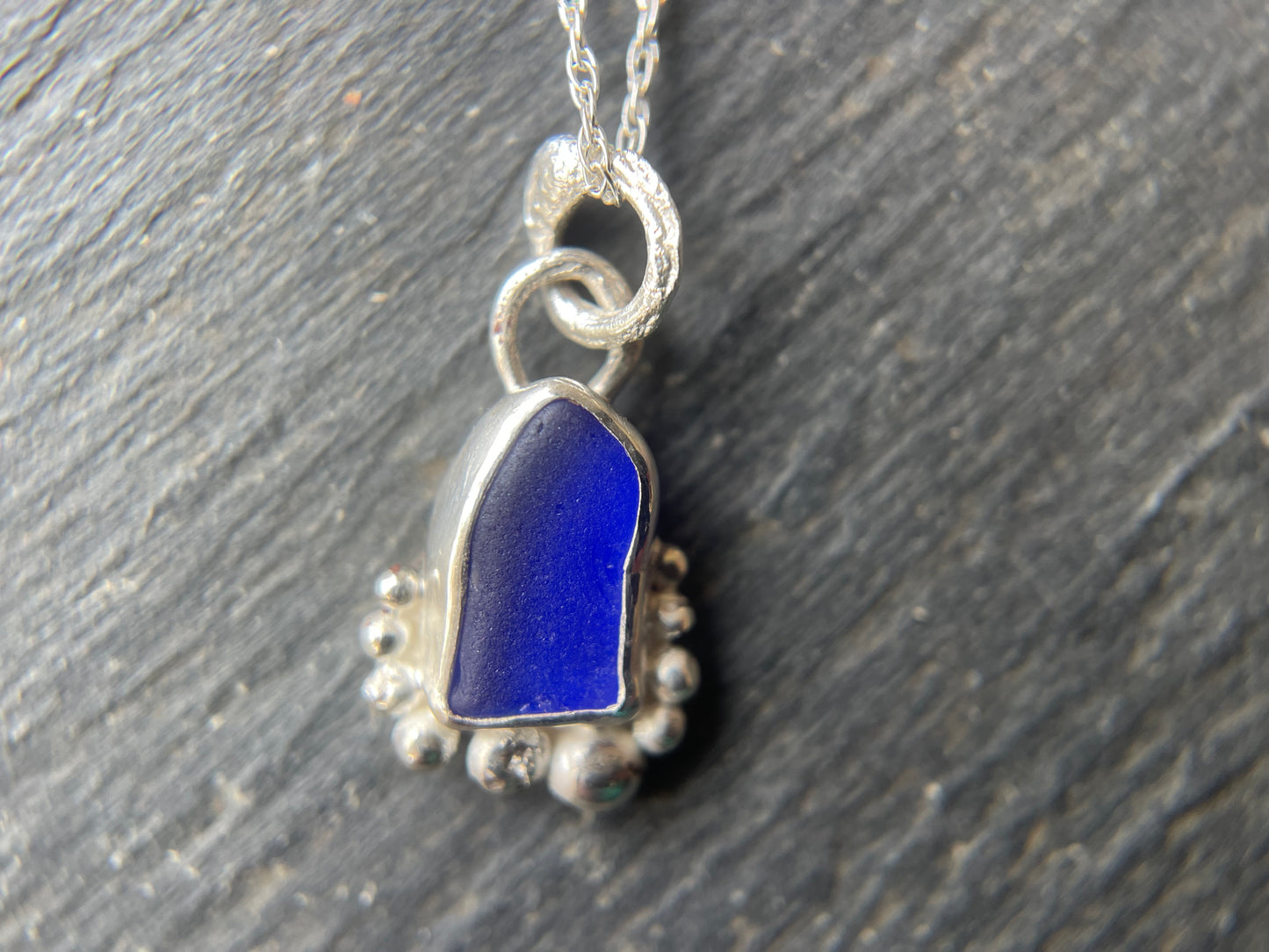 Rare Cobalt Blue Sea Glass Pendant - Natural Devonshire Sea Glass