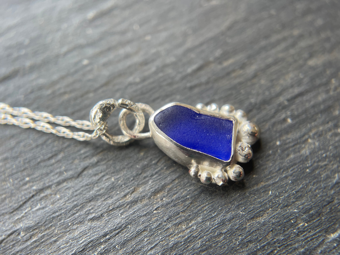 Rare Cobalt Blue Sea Glass Pendant - Natural Devonshire Sea Glass