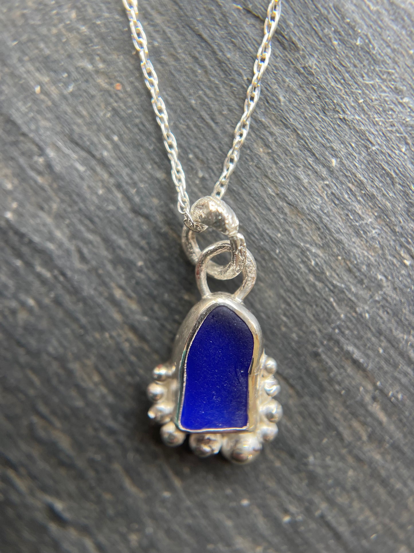 Rare Cobalt Blue Sea Glass Pendant - Natural Devonshire Sea Glass