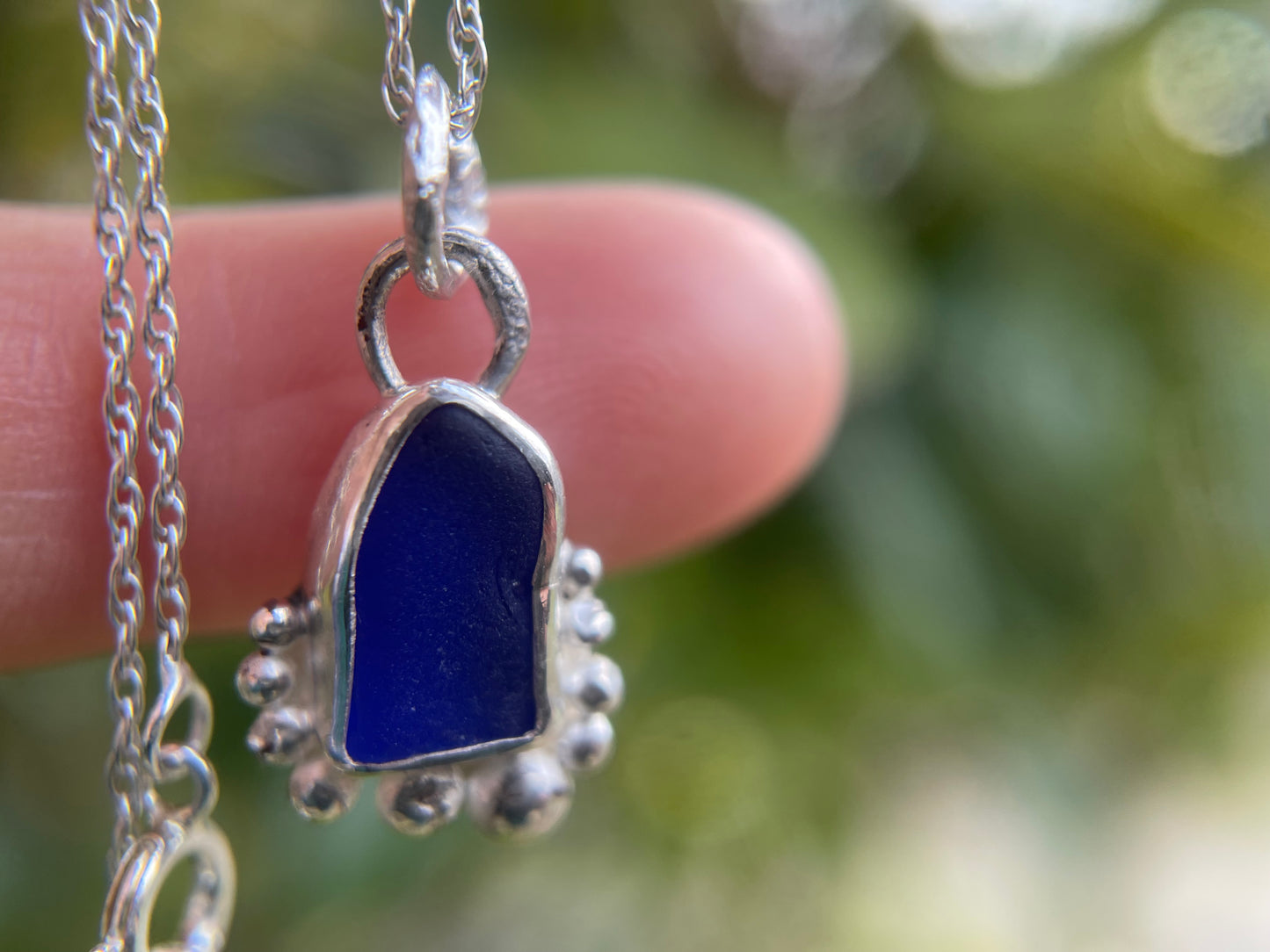 Rare Cobalt Blue Sea Glass Pendant - Natural Devonshire Sea Glass