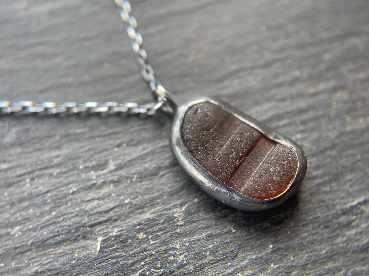 Amber Sea Glass Pendant - Natural Devon Sea Glass