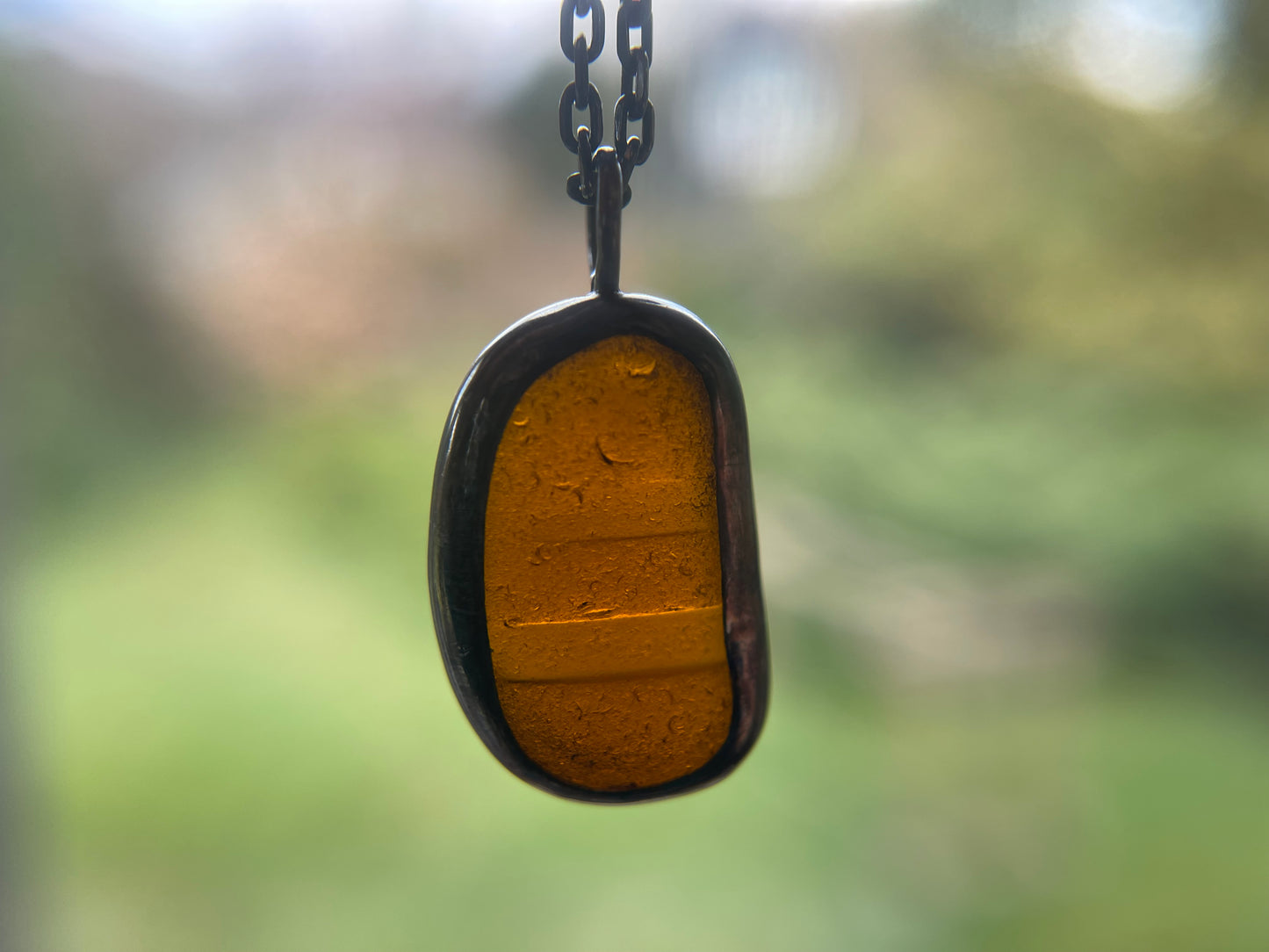 Amber Sea Glass Pendant - Natural Devon Sea Glass