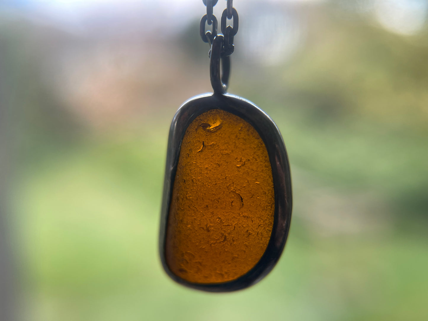 Amber Sea Glass Pendant - Natural Devon Sea Glass