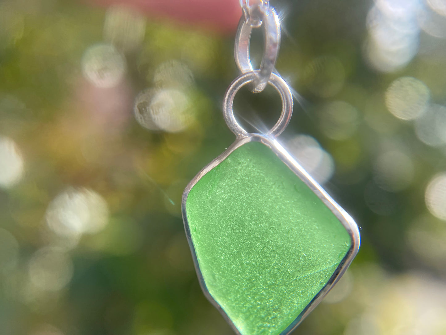 Green Sea Glass Pendant - Natural Devonshire Sea Glass