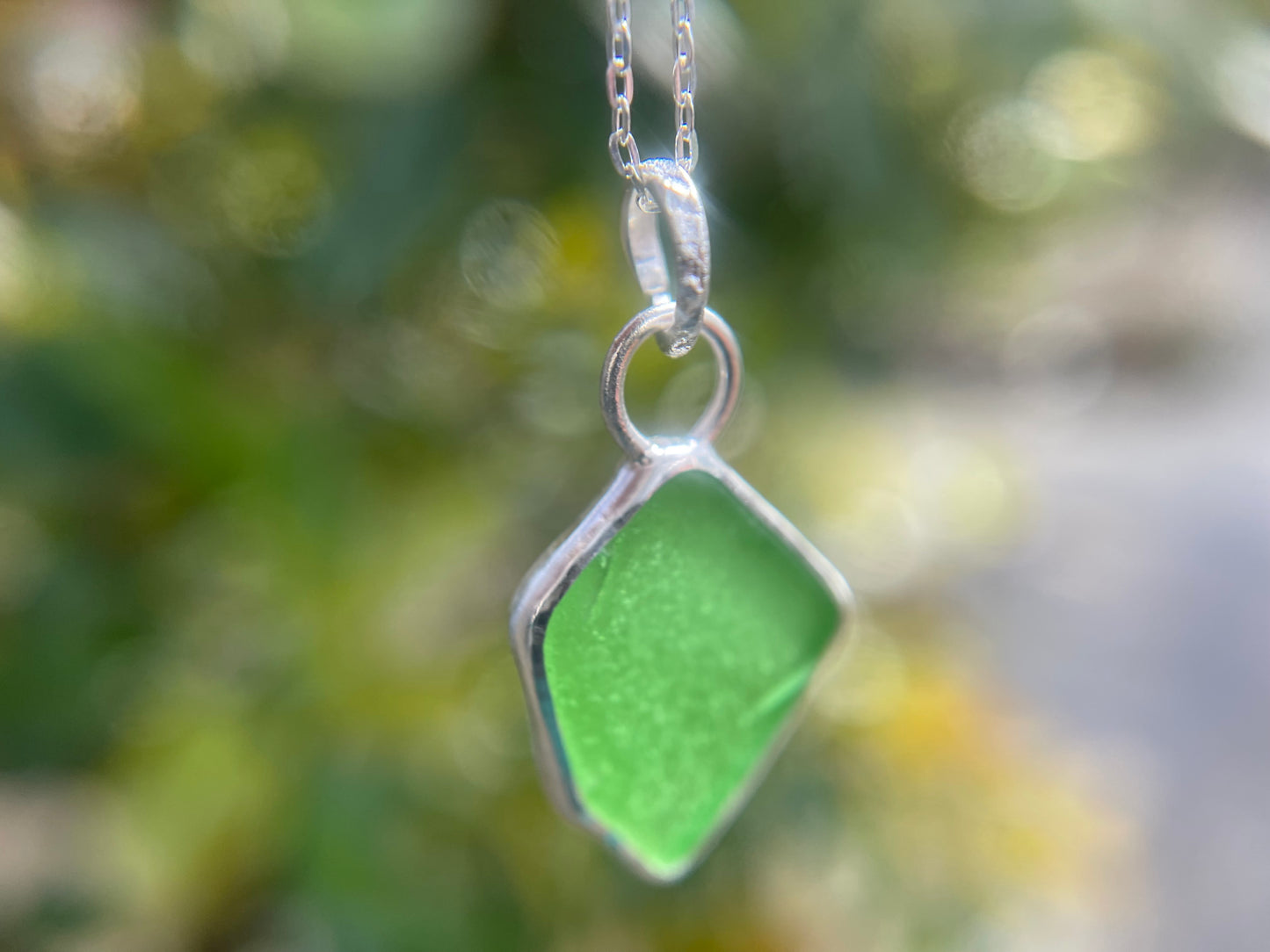 Green Sea Glass Pendant - Natural Devonshire Sea Glass