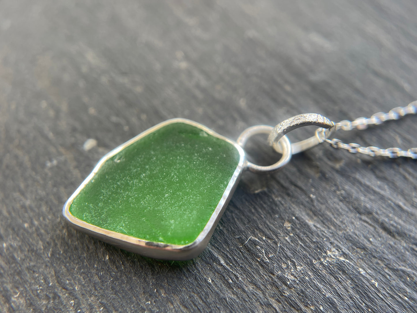 Green Sea Glass Pendant - Natural Devonshire Sea Glass