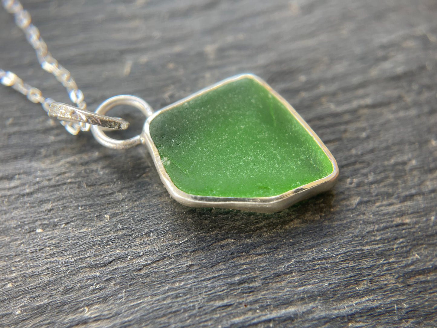 Green Sea Glass Pendant - Natural Devonshire Sea Glass
