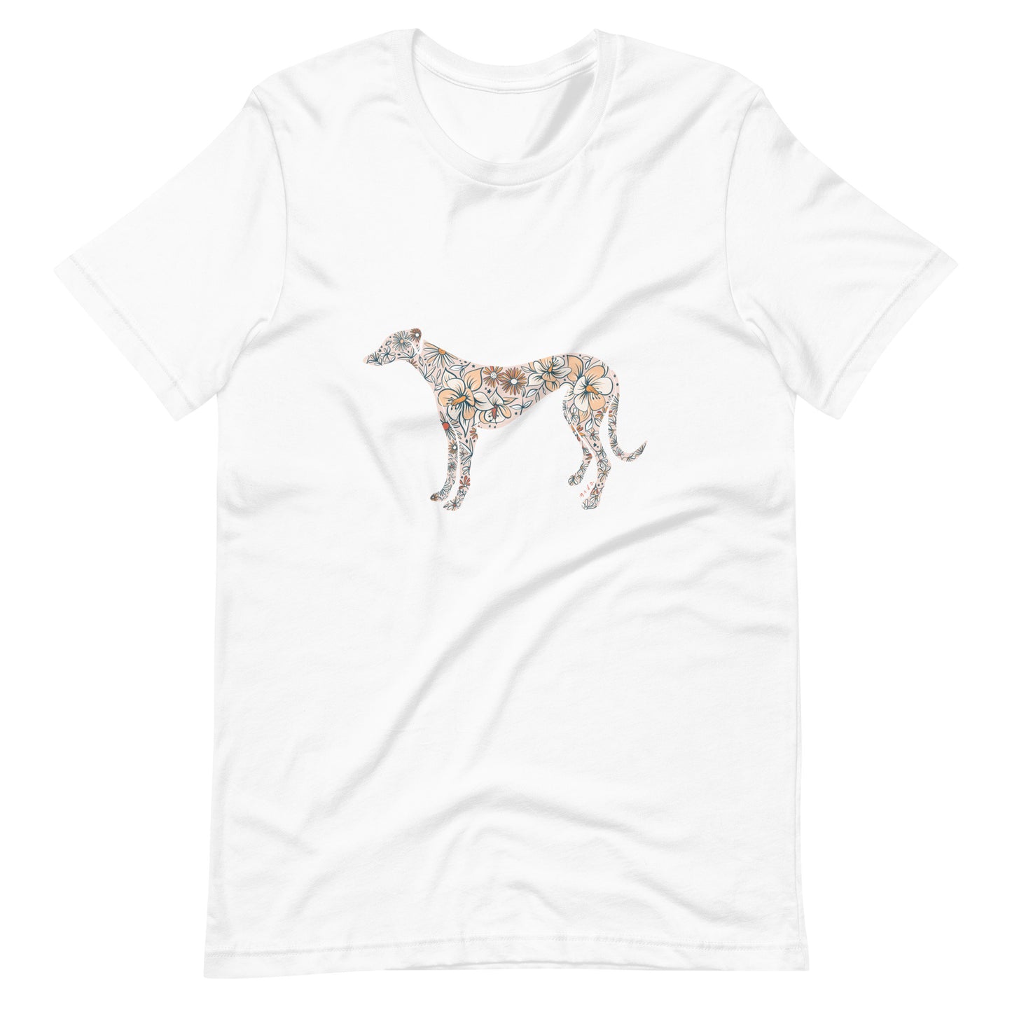 Floral Greyhound White Cotton Unisex Tee