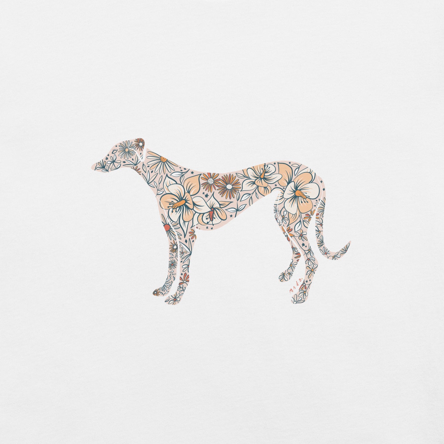 Floral Greyhound White Cotton Unisex Tee