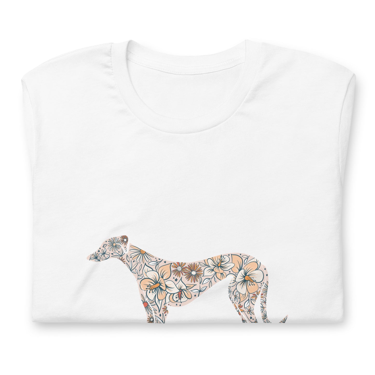 Floral Greyhound White Cotton Unisex Tee