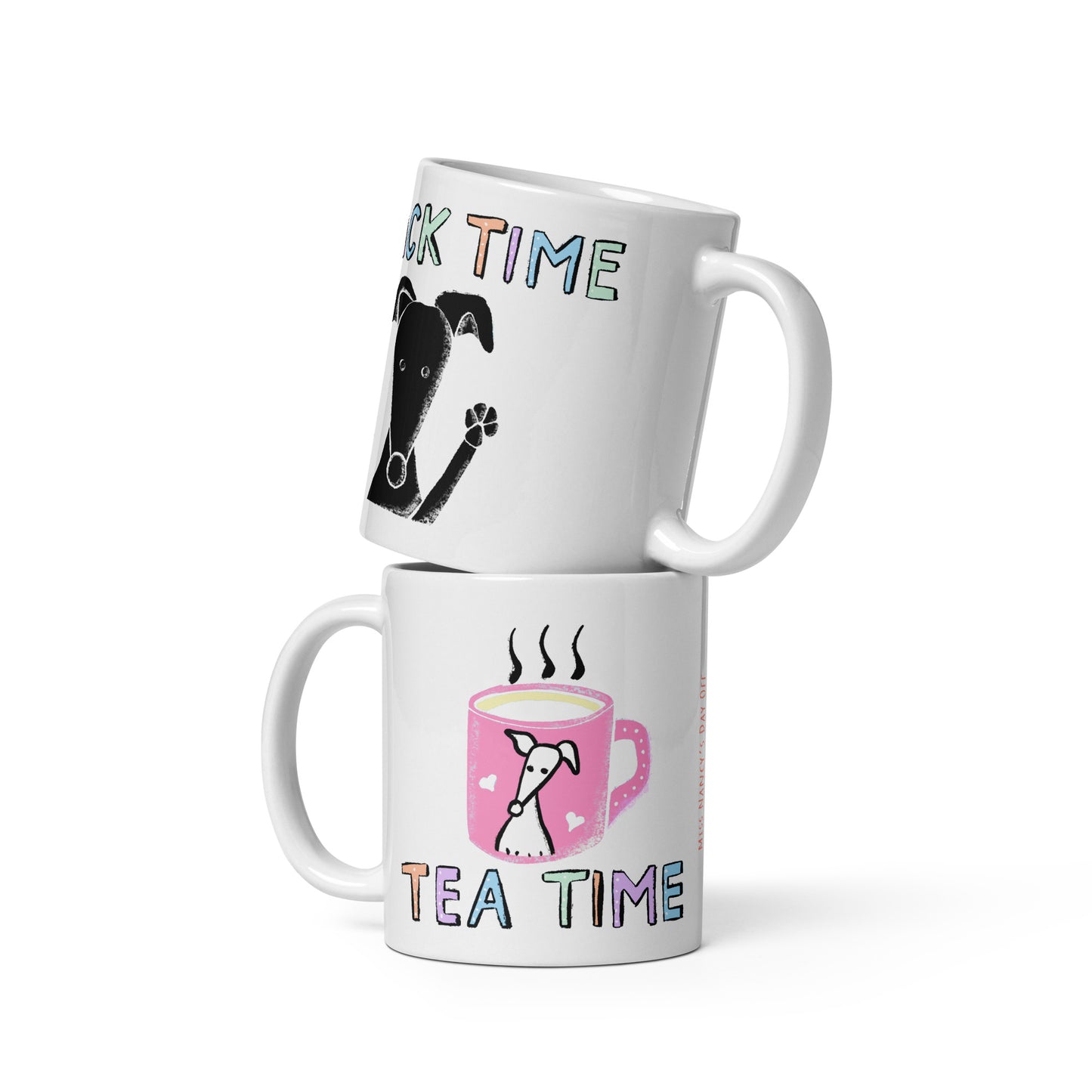 Snack Time Tea Time Greyhound White glossy mug