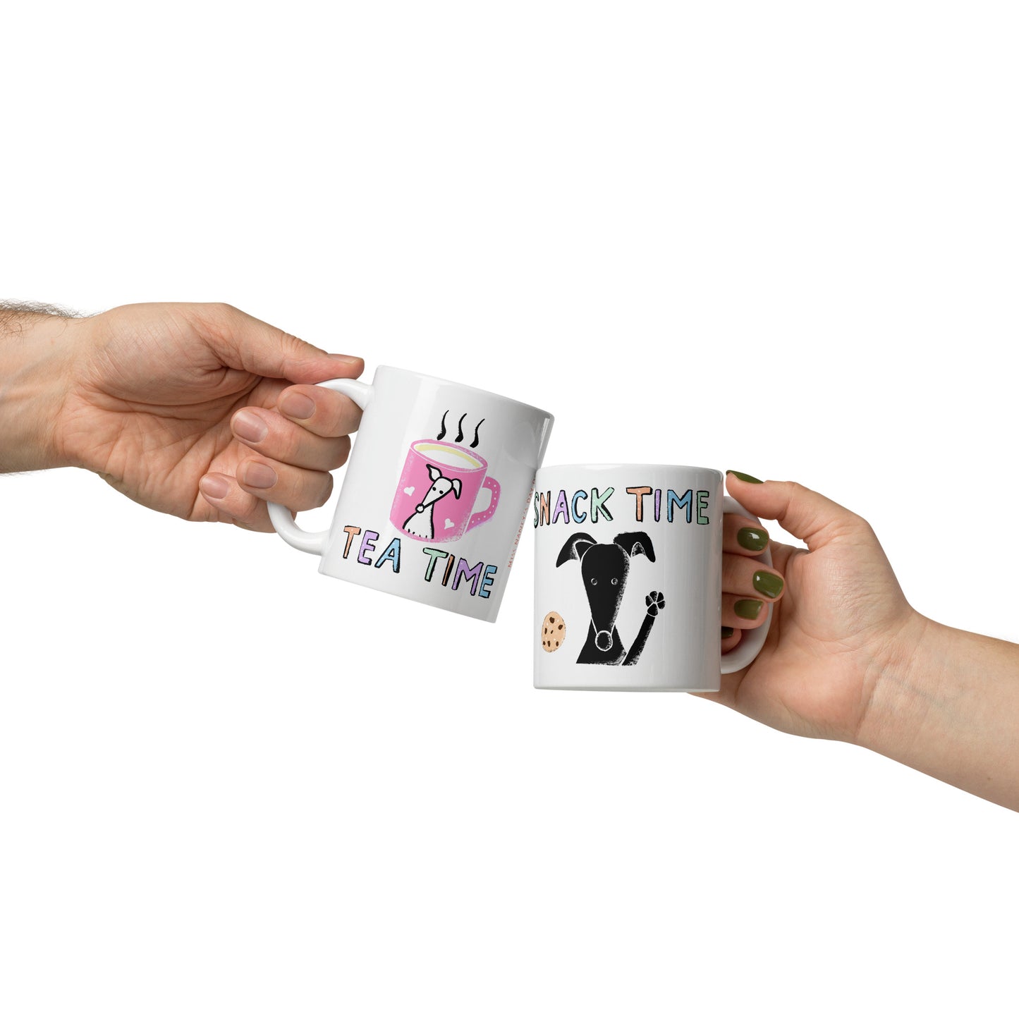 Snack Time Tea Time Greyhound White glossy mug
