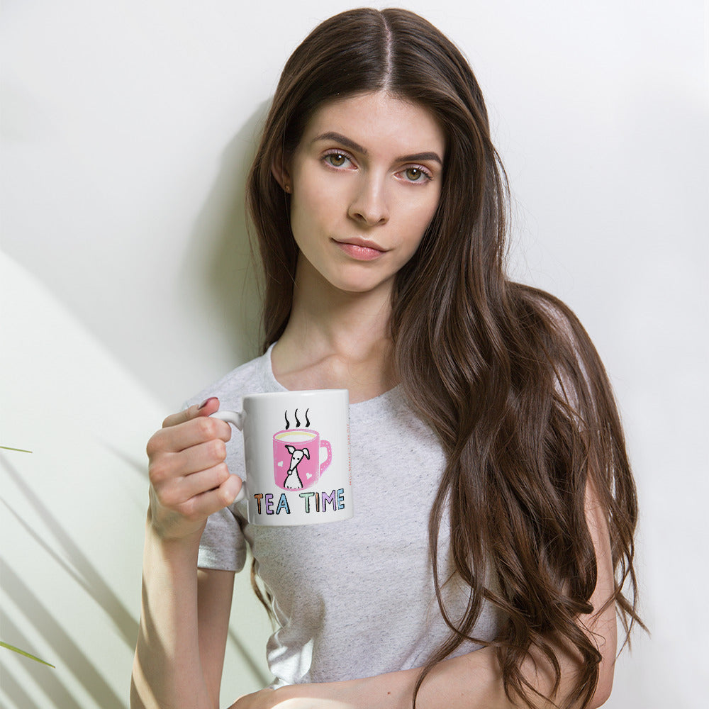 Snack Time Tea Time Greyhound White glossy mug