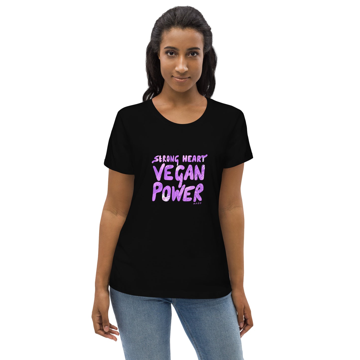 Women's fitted black eco tee - Strong Heart Vegan Power