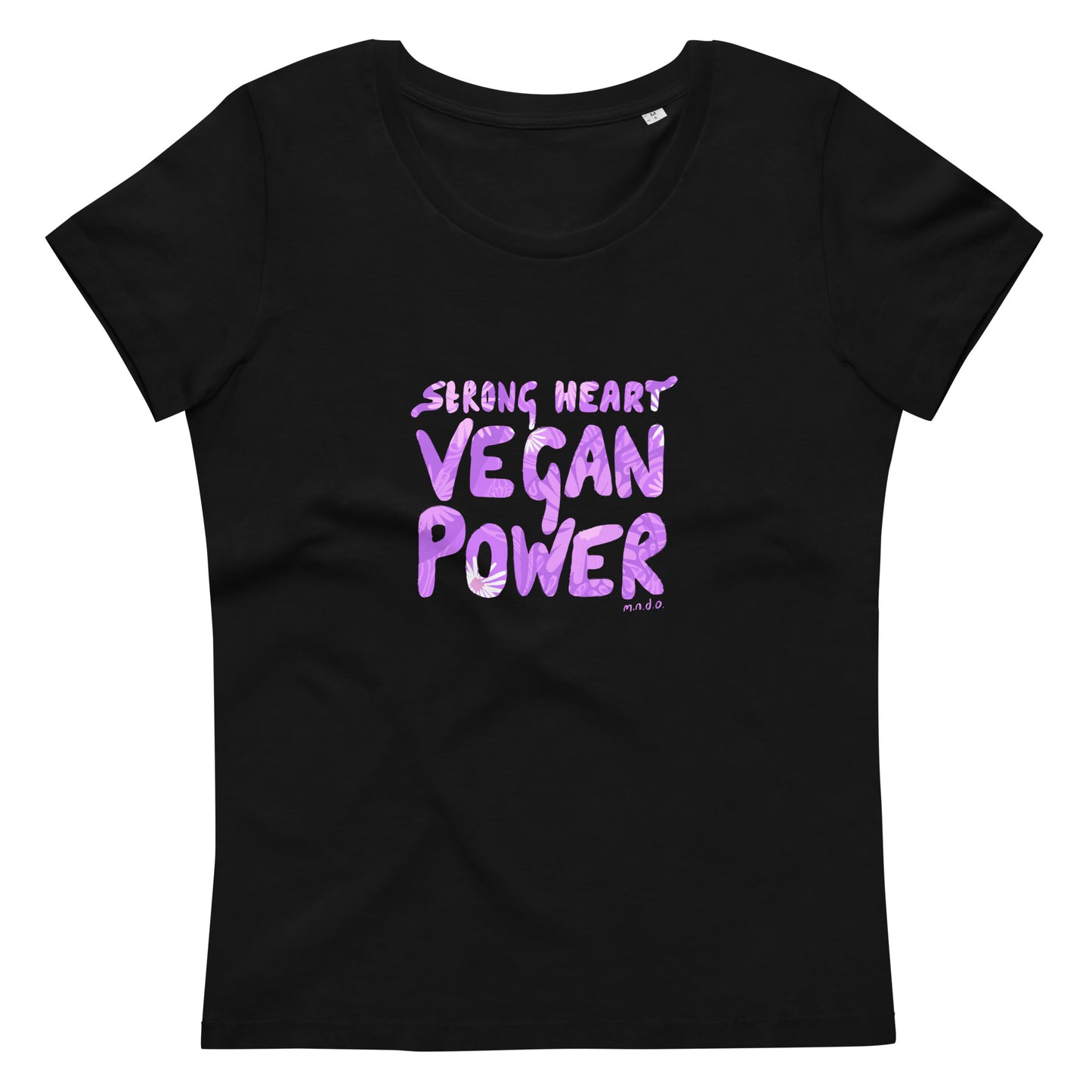 Women's fitted black eco tee - Strong Heart Vegan Power