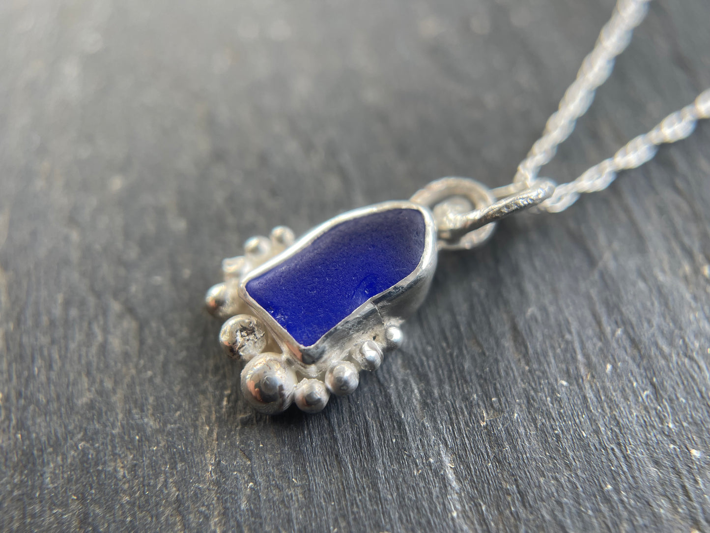Rare Cobalt Blue Sea Glass Pendant - Natural Devonshire Sea Glass
